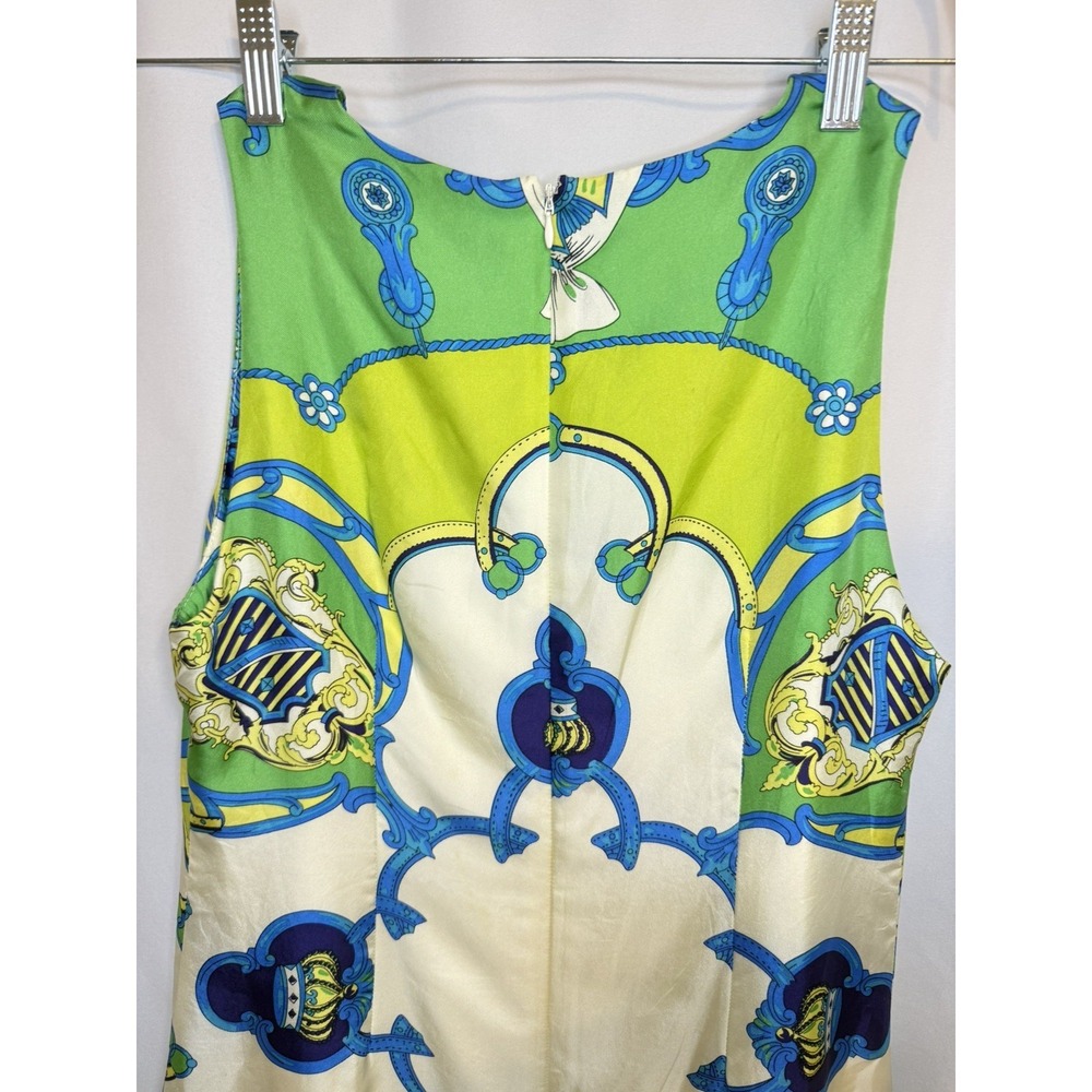 Julie Brown New York 100% Silk Shift Dress Women's Size 6 Blue Green Print